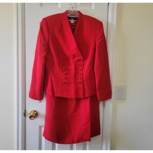 Amanda Smith Petites Evening Skirt Suit Sz 10P Red Long Double Breasted Vintage
